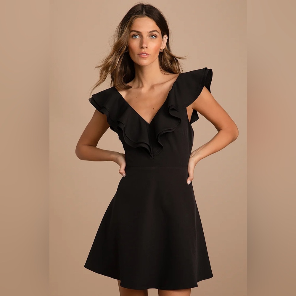 Lulu's Black Ruffle Mini Dress